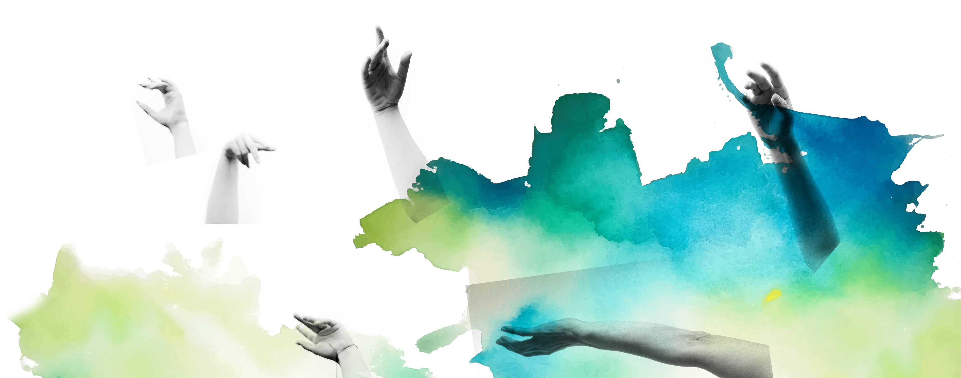 Un bras qui danse avec une tâche d'aquarelle colorée.